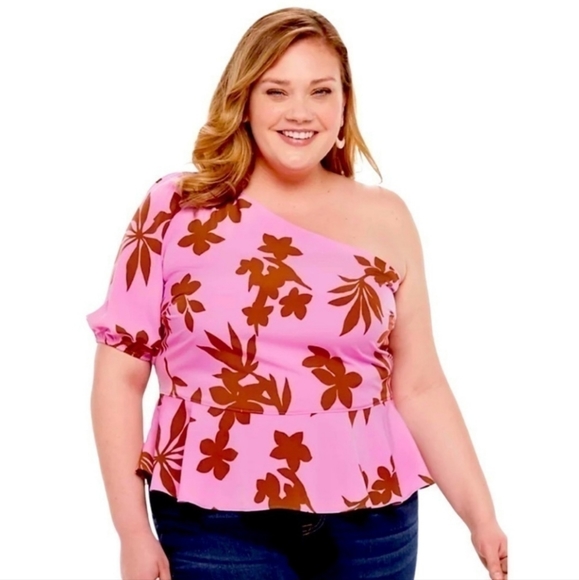 EVRI NWT One Shoulder Peplum Top. Size 4X - Picture 1 of 10
